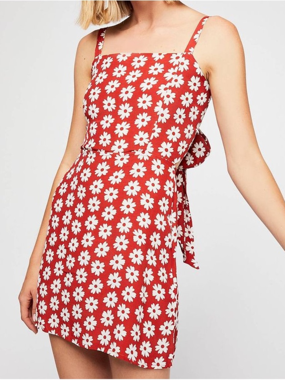 Faithfull the Brand Red Daisy Square-Neck Mini Dress